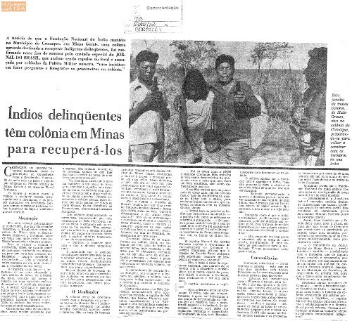 Fac-símile de reportagem do Jornal do Brasil em 1972 sobre descoberta da Guarda Rural Indígena (Grin), disponível no acervo do ISA